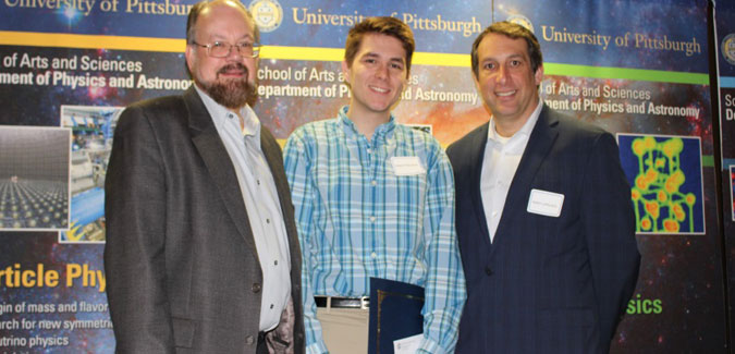 2015 Julia Thompson Award recipient Adam Palenchar with Professor David Turnshek and Professor Adam Leibovich (chair)