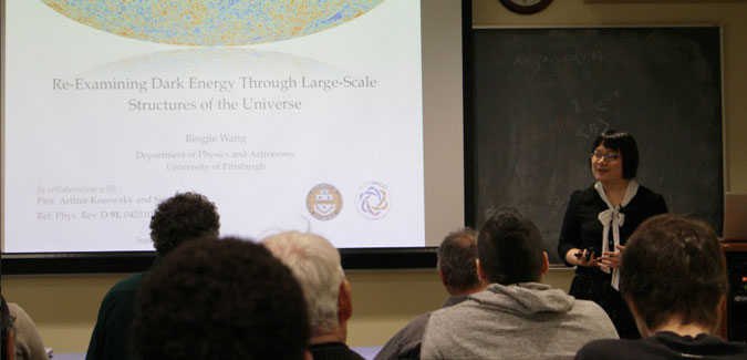 2014 Emil Sanielevici Award recipient Bingjie Wang presents her research on cosmic microwave background radiation